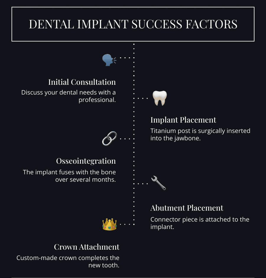 Statistics on dental implant success rates and benefits - Cosmetic Dentistry infographic infographic-line-5-steps-dark